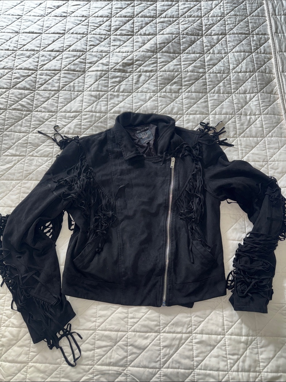 Zara Black Fringe Moto Jacket with Asymmetric Zip